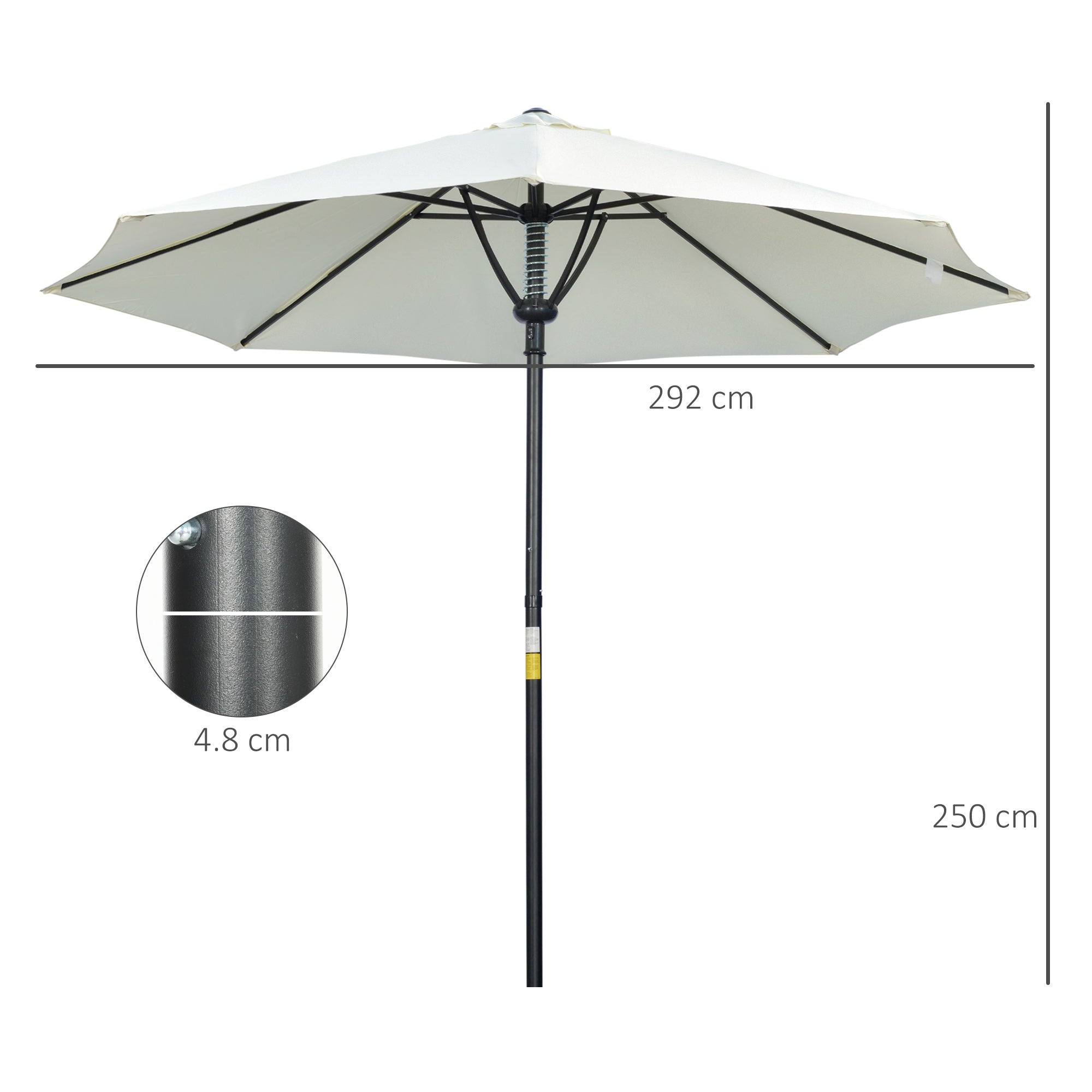 Outsunny Garden 3 m Parasol Umbrella, Outdoor Market Table Umbrella Sun Shade Canopy with 8 Ribs, Easy Push to Open, Cream