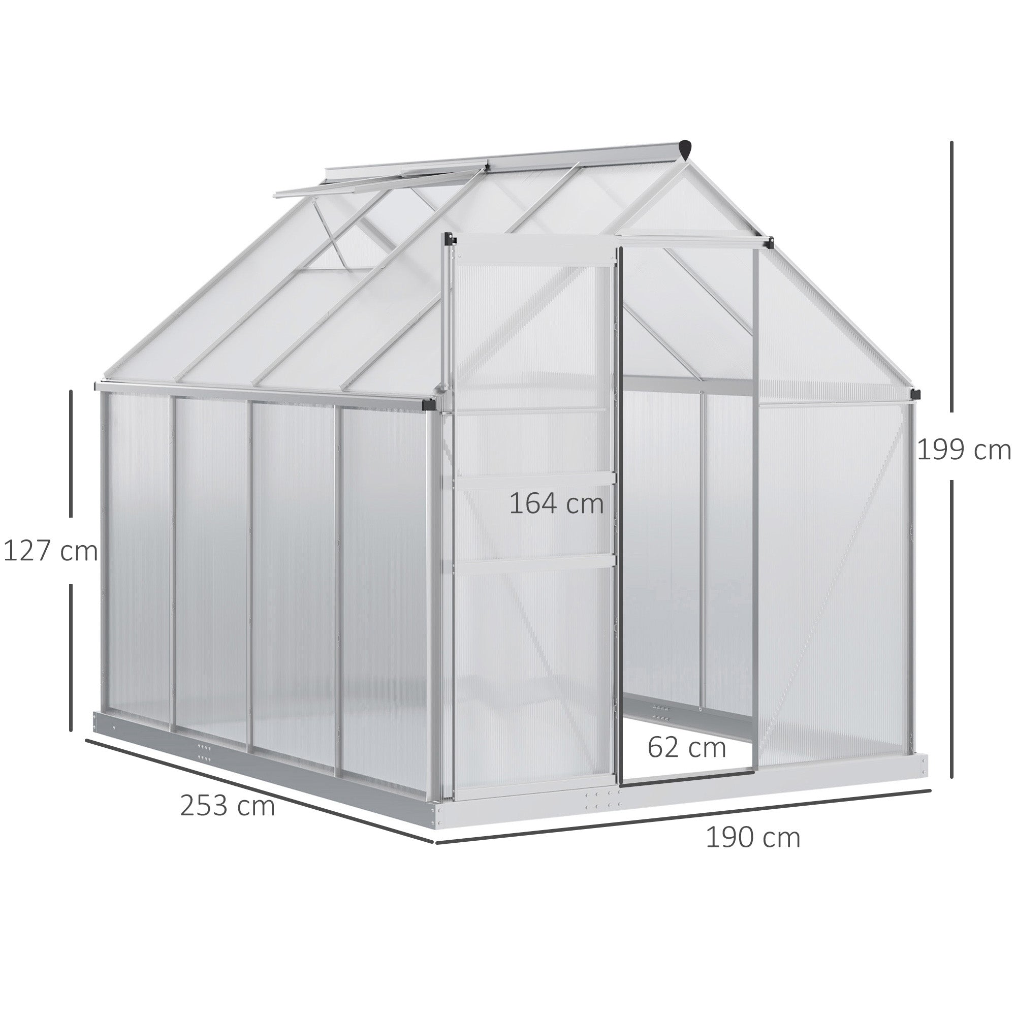 Outsunny 190 x 253 cm Walk-In Polycarbonate Greenhouse - Silver-Tone