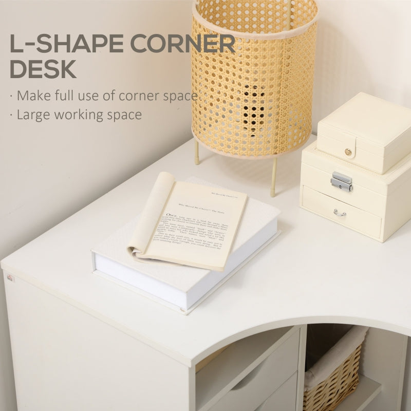 HOMCOM L-Shaped Computer Desk, Corner Desk with Drawers and Storage Compartments, Home Office Desk