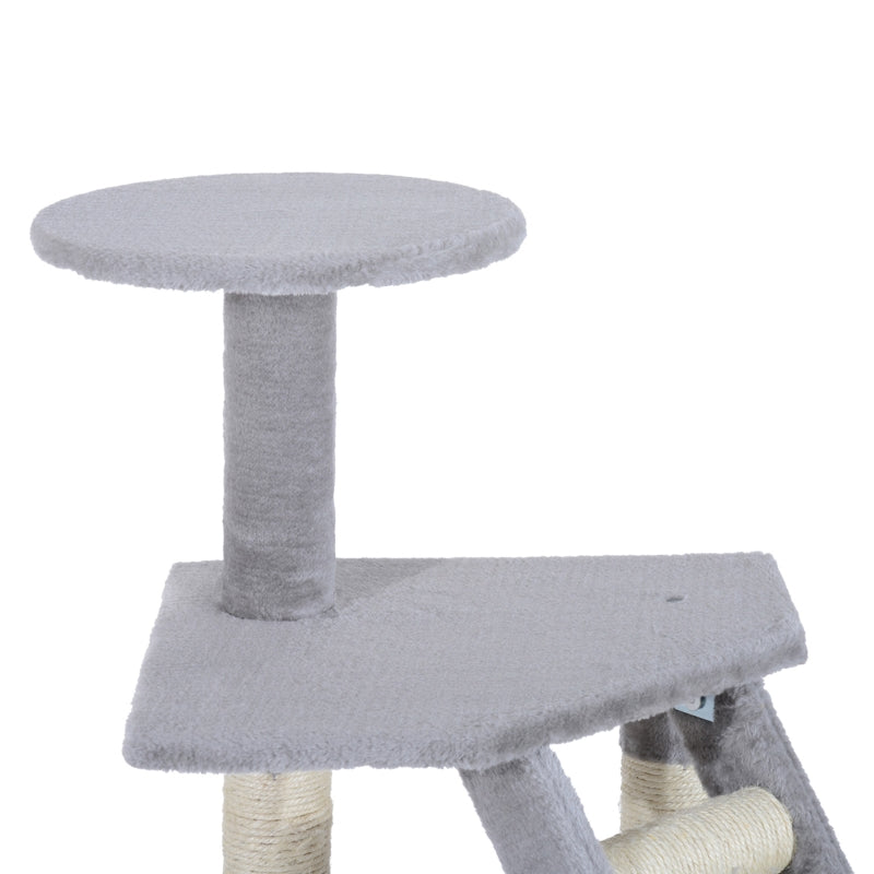 PawHut Cat Tree for Indoor Cats Kitten Scratching Post Scratch Scratcher Climb Activity Center Play House Pet Furniture 125cm (Grey)