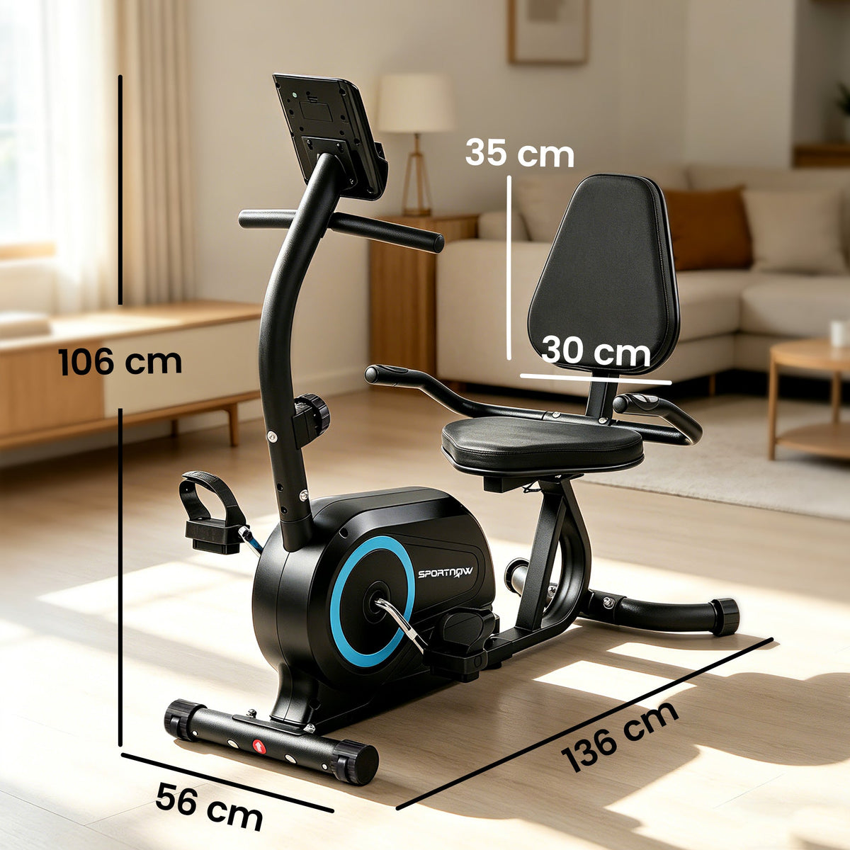 SPORTNOW Recumbent Exercise Bike for Home, Stationary Bike with Bluetooth, App Connectivity, Quiet 8-Level Magnetic Resistance