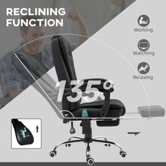 Vinsetto Office Chair with 6 Point Massage and Back Heat, Microfibre Desk Chair with Footrest Adjustable Height and Swivel Wheels, Back Reclining, Full Black