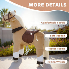 AIYAPLAY Rocking Horse, Plush Ride On Horse with Rolling Wheels & Saddle, Ride On Pony Toy for Kids 3-5 Years, Up to 25kg, Brown