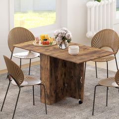 HOMCOM 80-140 cm Folding Dining Table for 4-6 People, Drop Leaf Table with 2-Tier Shelves, Rolling Casters, Rustic Brown