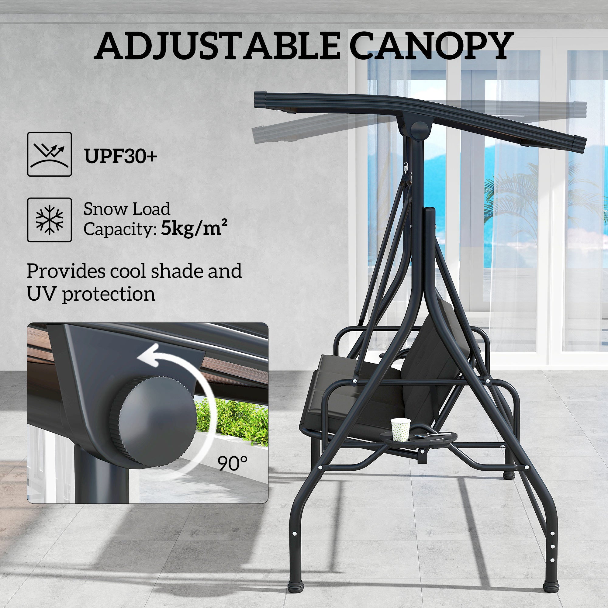 Outsunny Convertible Three-Seater Swing Bench Bed - Black