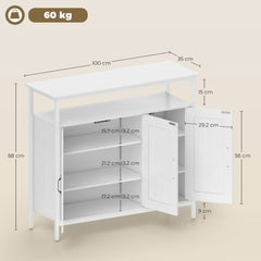 HOMCOM Industrial Kitchen Sideboard with Open Shelf, 2 Cabinets, Adjustable Shelves for Living Room, Dining Room, White