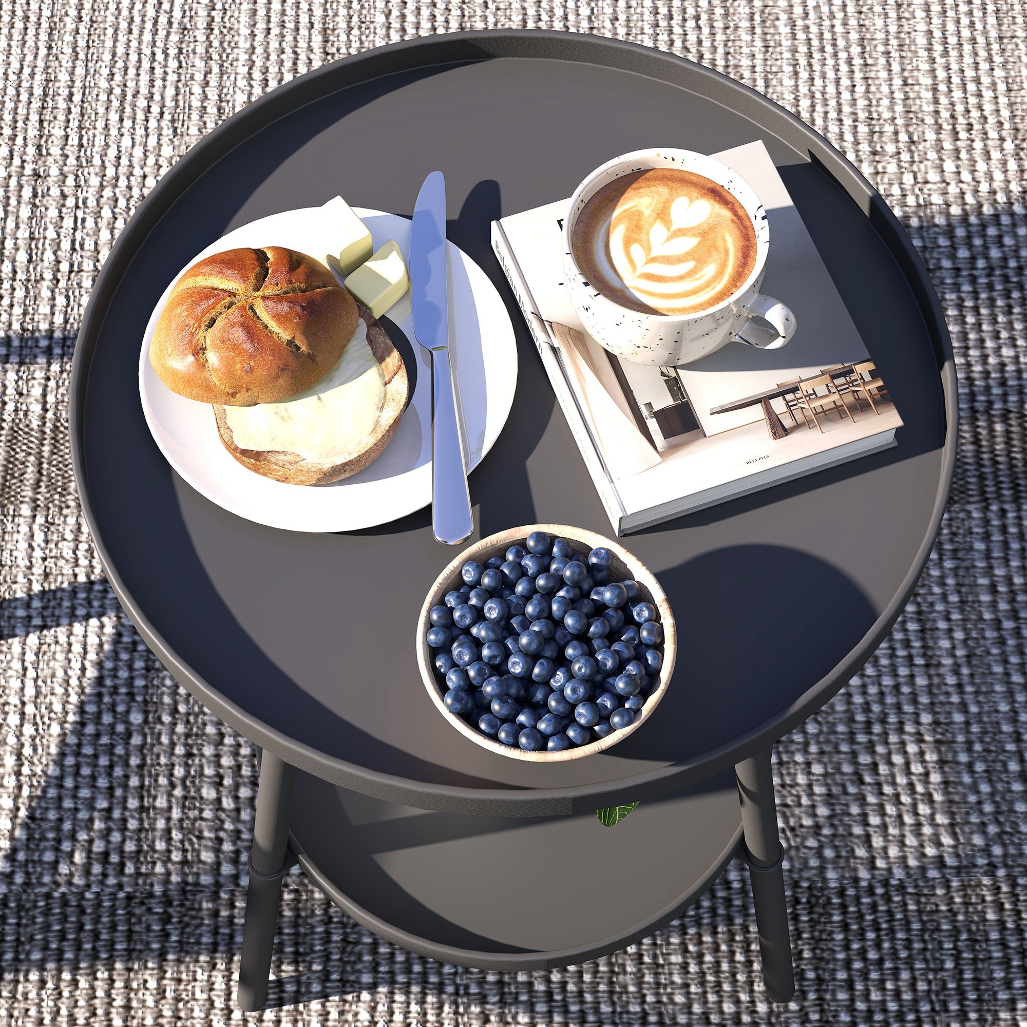 Outsunny Two-Tier Metal Garden Table - Black