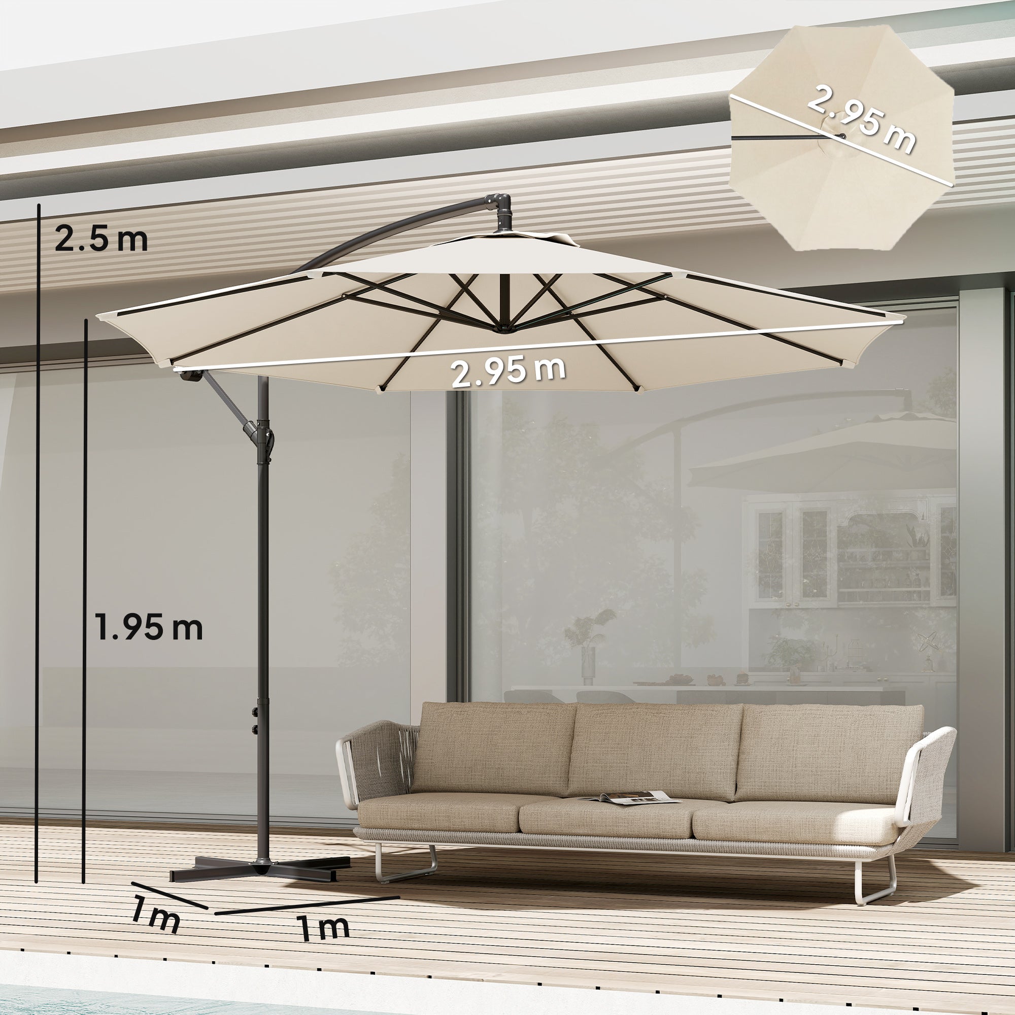 Outsunny 3 m Overhanging Cantilever Parasol, with Cross Base - Cream White