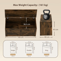 HOMCOM 127L Home Storage Box, with Safety Hinges - Rustic Brown Wood-Effect