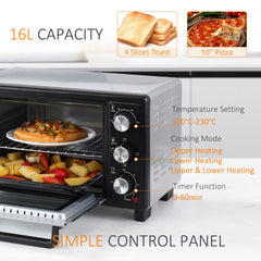 HOMCOM 16L Mini 1400W Countertop Oven - Black/Silver Tone