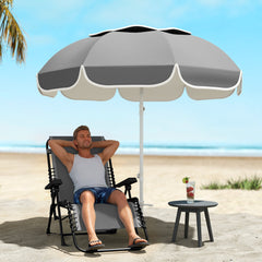 Outsunny Beach Umbrella Portable with Sand Anchor, Carry Bag, Adjustable Height & Tilt, UPF50+ UV Protection, Grey