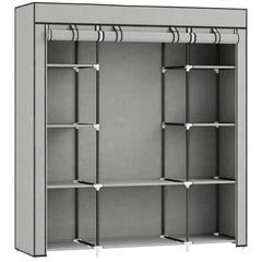 HOMCOM Clothes Storage Organiser with Hanging Rail, Shelves, Portable Wardrobe, Foldable Fabric Wardrobe, Light Grey