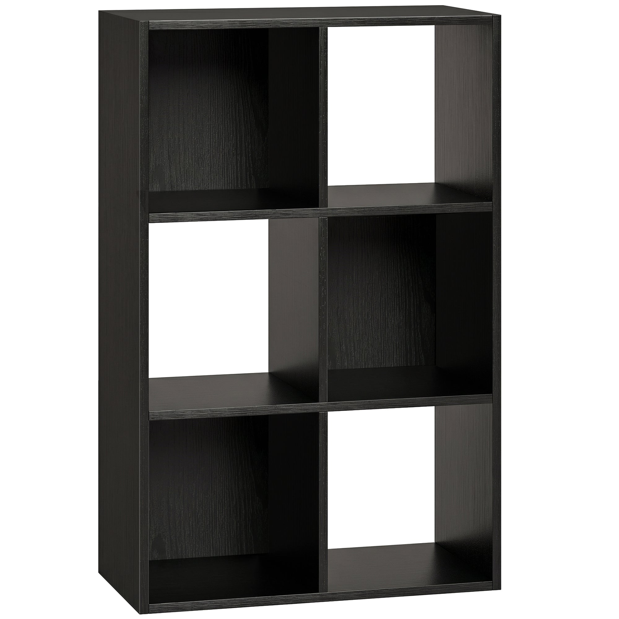 HOMCOM Industrial Style Storage Shelf, Bookcase, Bookshelf with 6 Compartments, for Living Room, Home Study, Black Wood Effect