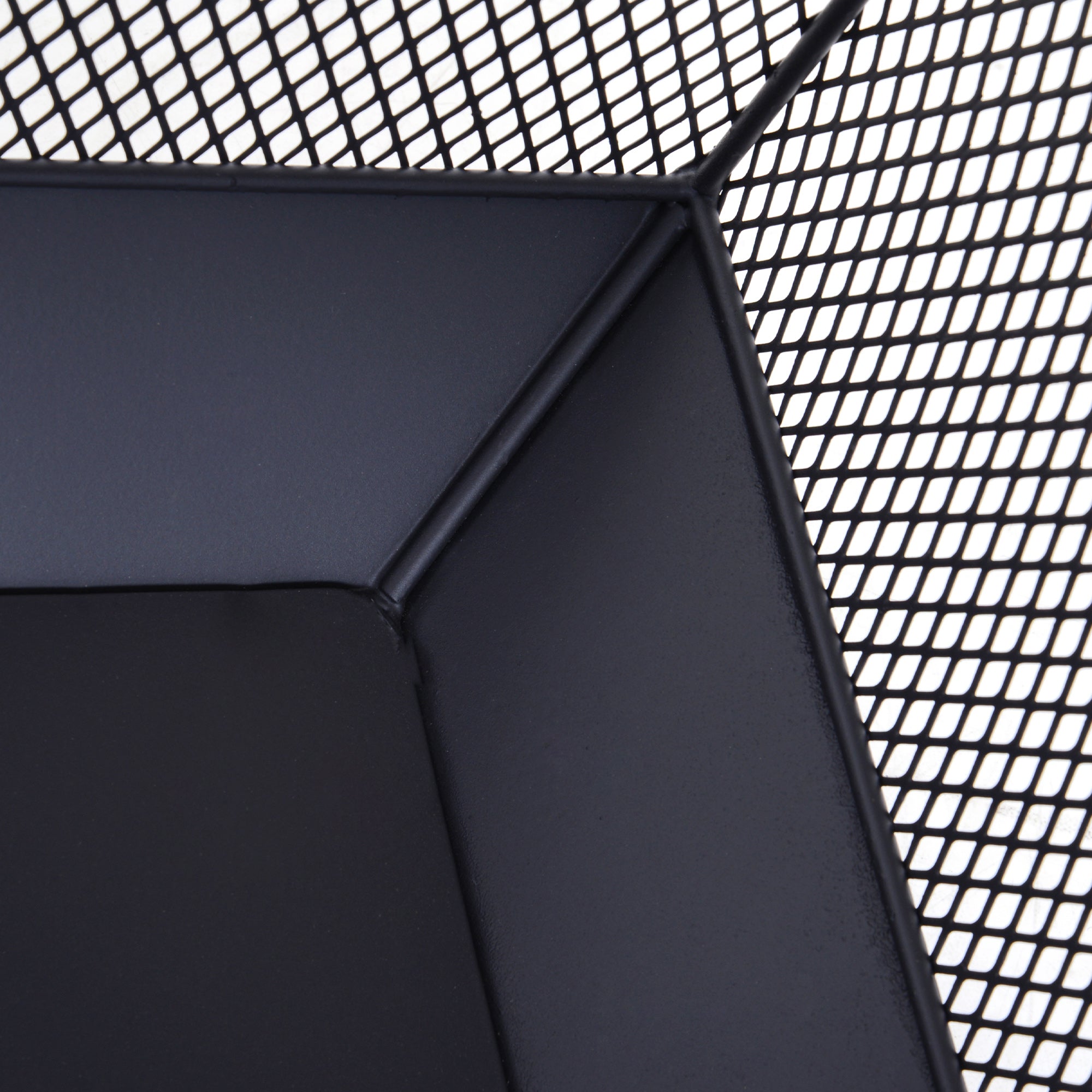 Outsunny Metal Square Fire Pit Outdoor Mesh Firepit Brazier w/ Lid, Log Grate, Poker for Backyard, Camping, Bonfire, Wood Burning Stove, 44 x 44 x 40cm, Black