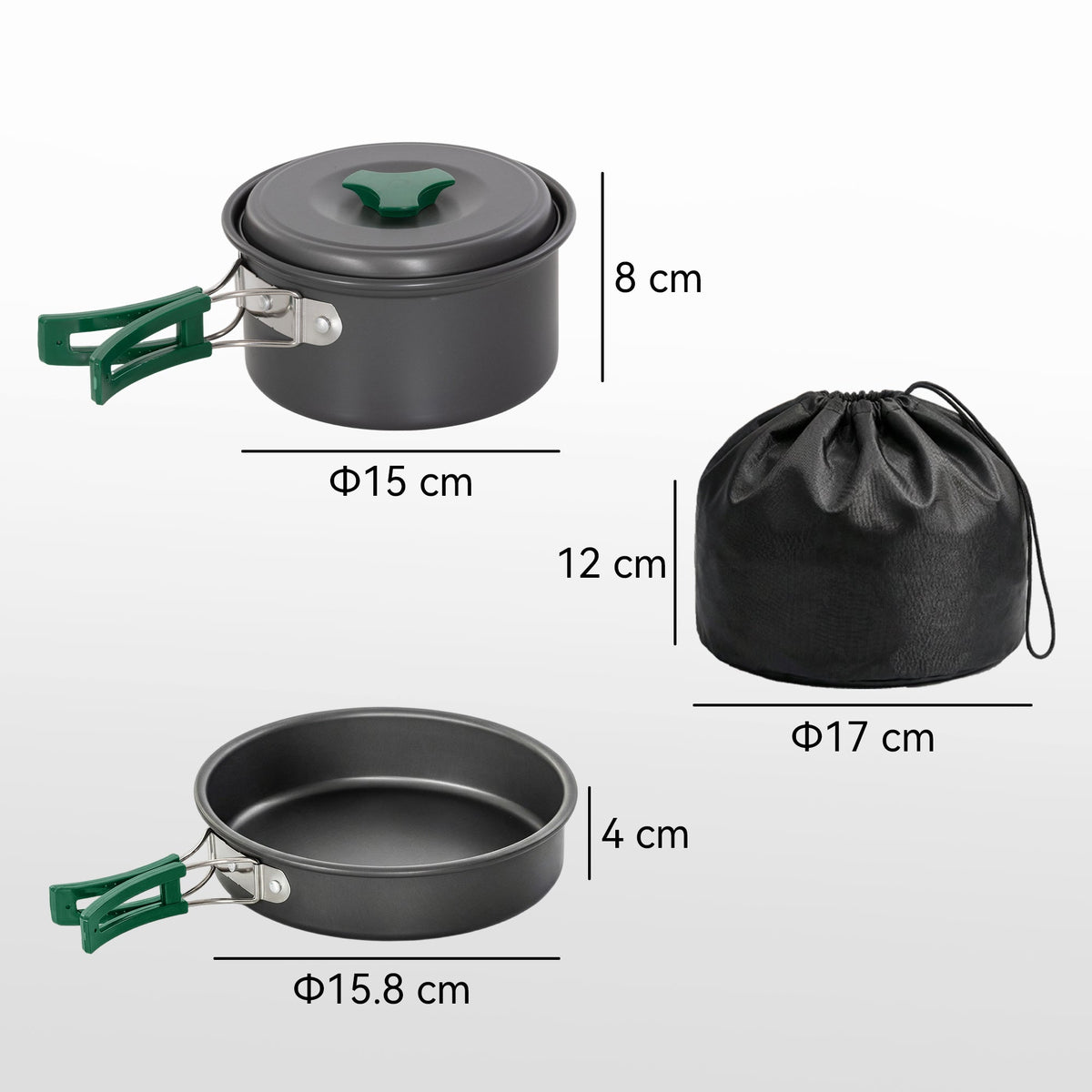 Outsunny Camping Cookware Set, 8-Piece Ultralight Camping Cooking Kit with Anti-Scald Handles, Grey