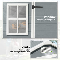 Outsunny 8 x 4 ft Plastic Garden Shed, Wood-Effect Outdoor Storage Shed with Floor, Windows, Lockable Doors and Vents, Light Grey