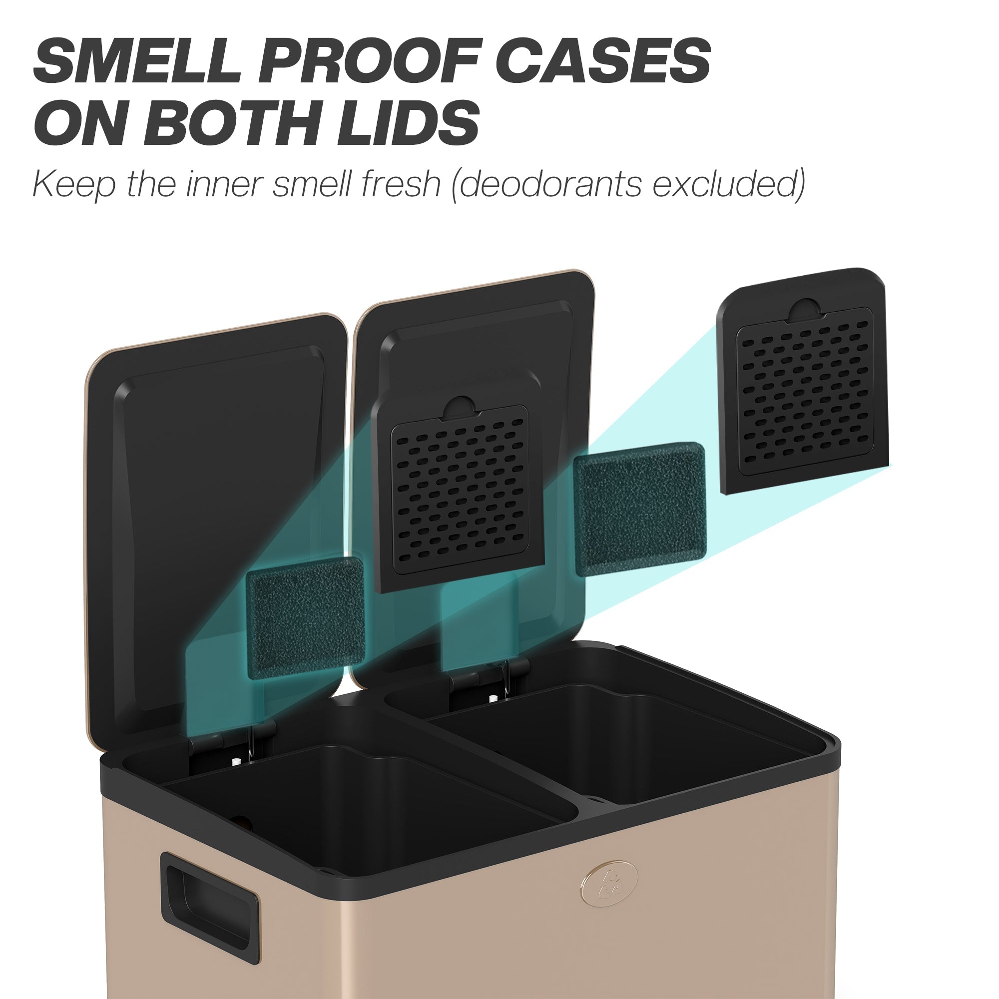 HOMCOM 30L Dual Compartment Stainless Steel Bin, with Deodoriser Holders - Gold Tone