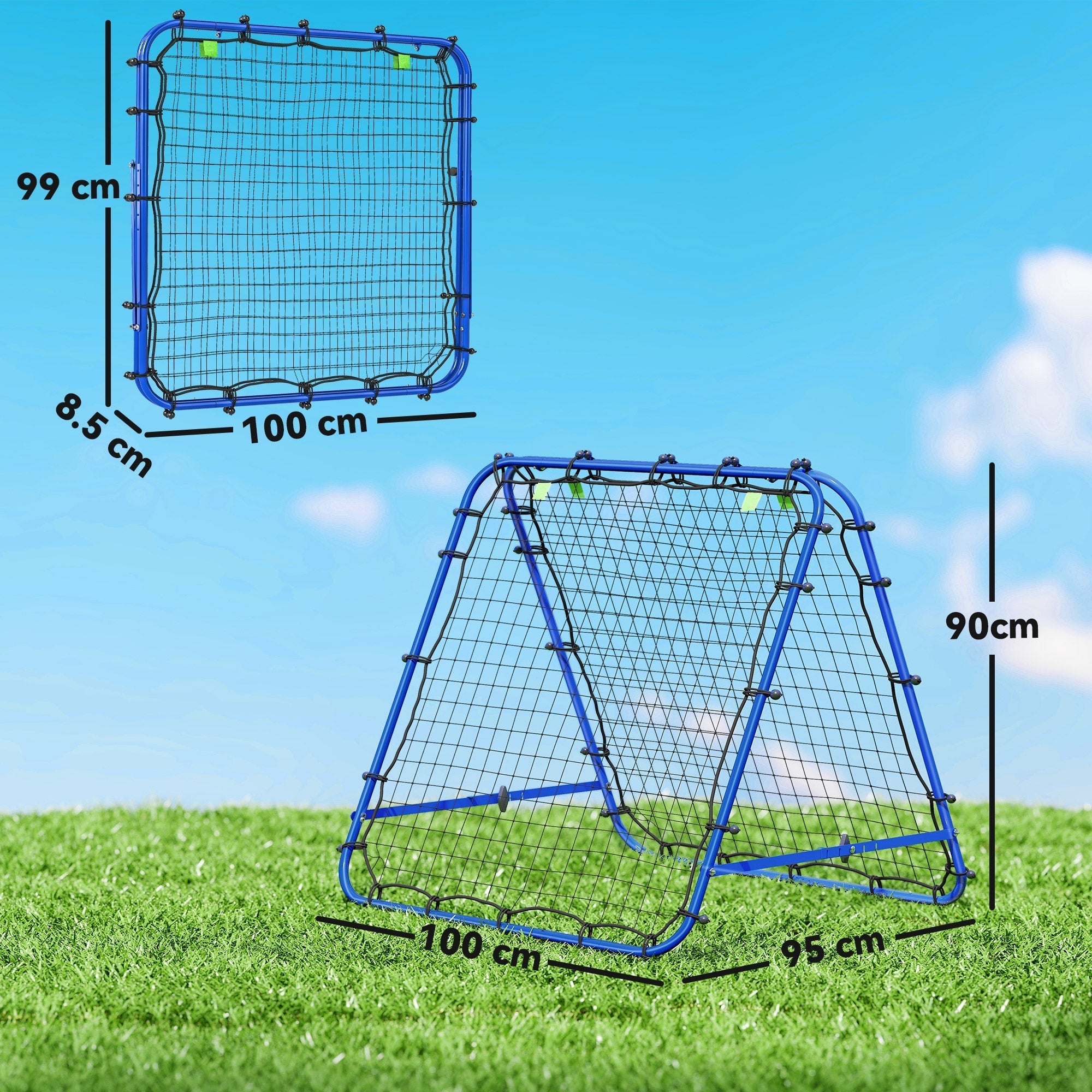 HOMCOM Double Sided Football Rebounder Net, Football Rebound Goal with Five Adjustable Angles, Blue