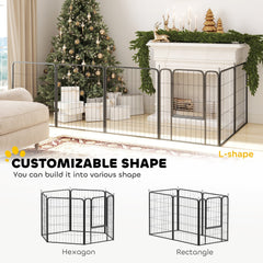PawHut Six-Panel Dog Playpen with Door, for Medium Dogs, Indoors, Outdoors, 80cm Tall, Black
