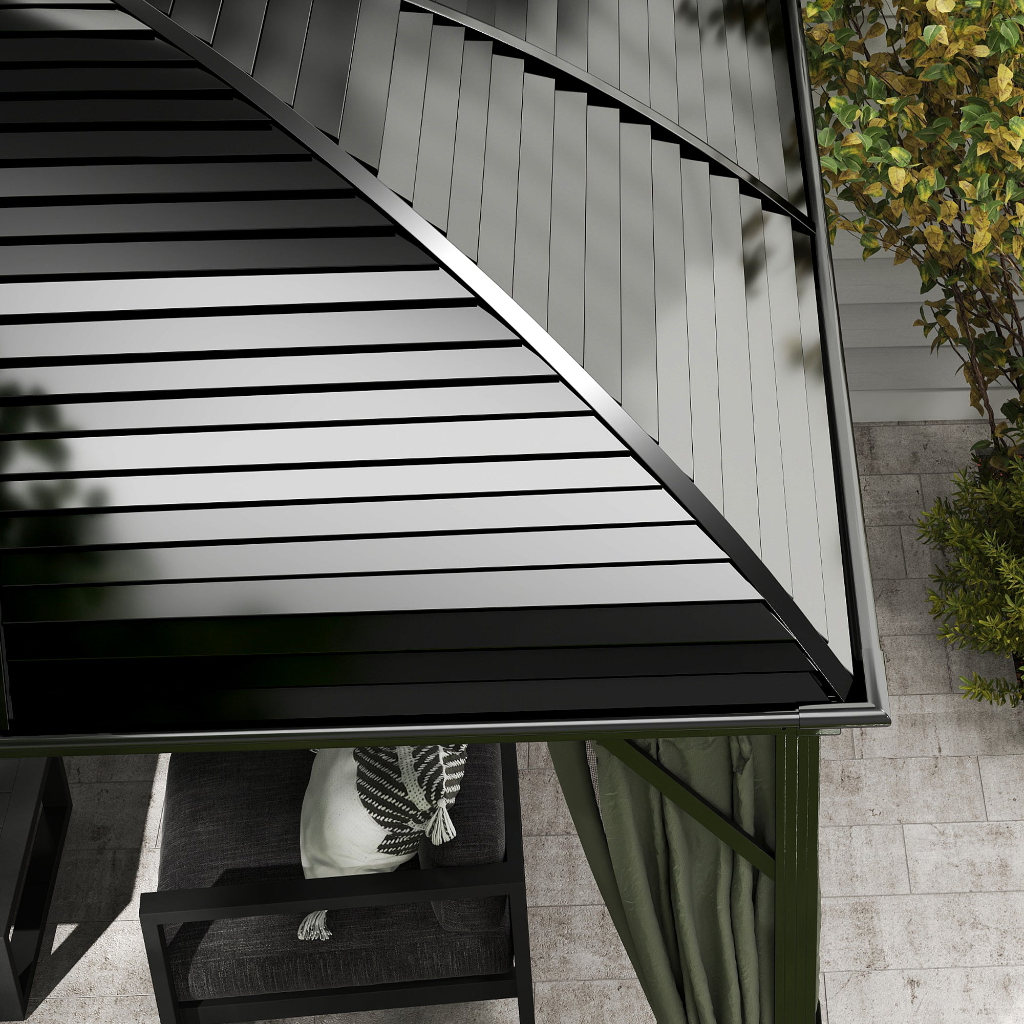 Outsunny 3 x 4m Hardtop Gazebo Canopy with Metal Roof, Aluminium Gazebo Permanent Pavilion with Netting and Curtains, Dark Grey