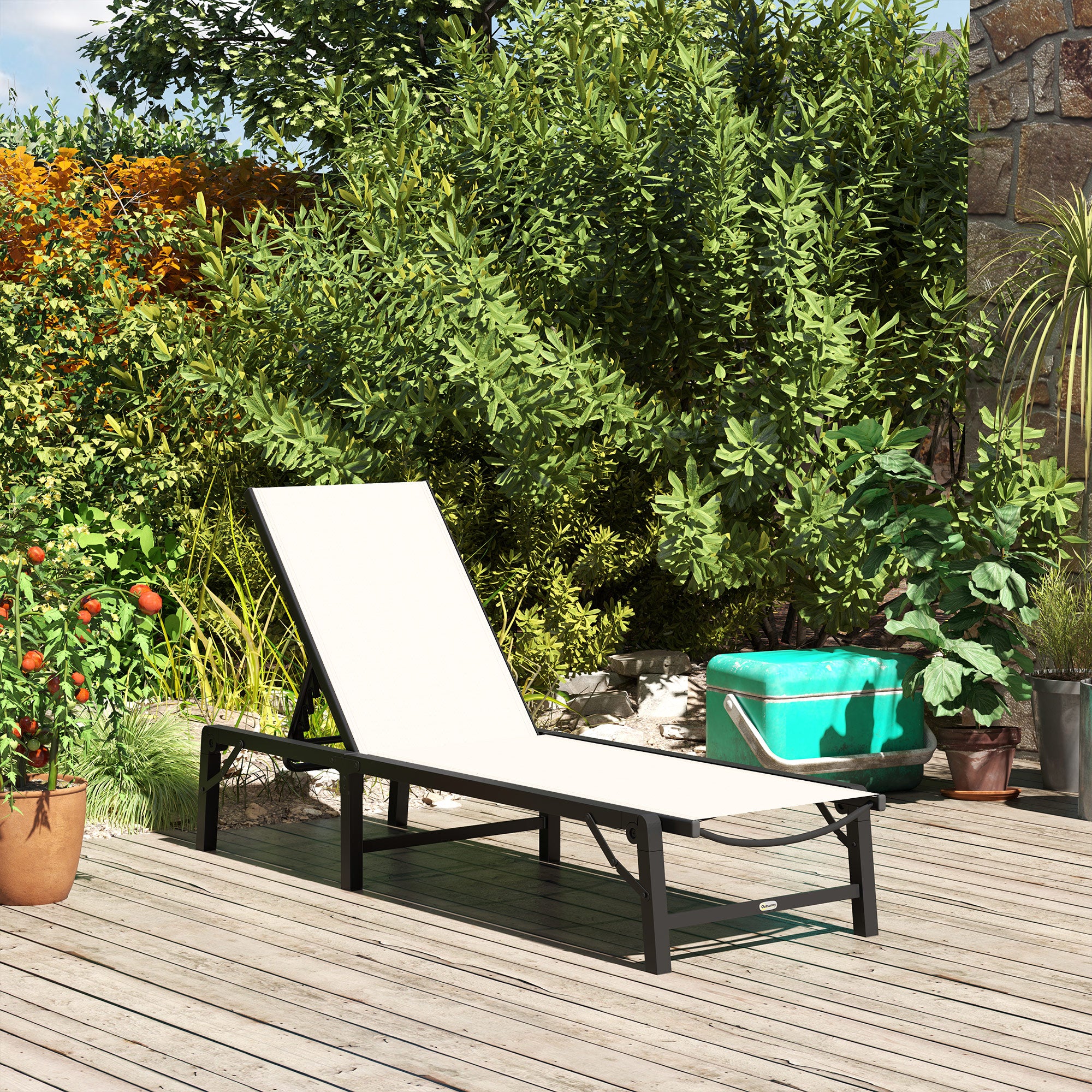 Outsunny Folding Sun Lounger, 5-Position Adjustable Reclining Garden Lounger, Garden Chaise Lounge Sunbed Recliner Chair with Steel Frame for Beach, Porch, Patio, Camping, Khaki