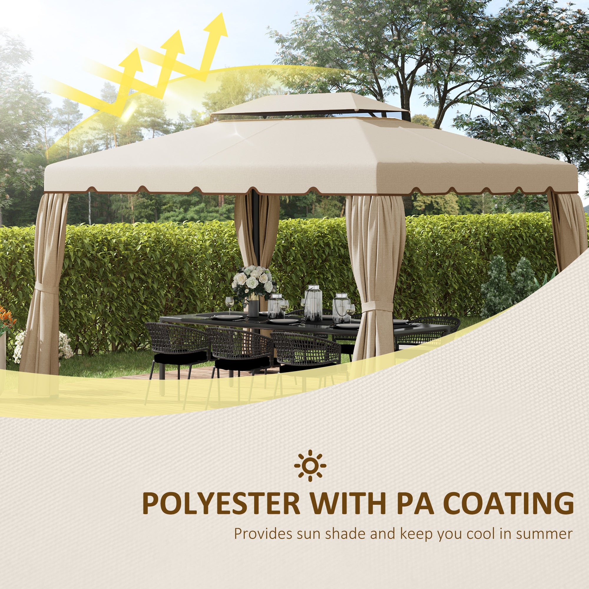 Outsunny 3 x 4m Aluminium Garden√Ç Gazebo, Marquee Canopy Shelter Pavilion Party Tent with Nets and Curtains for Garden and Deck, Grey