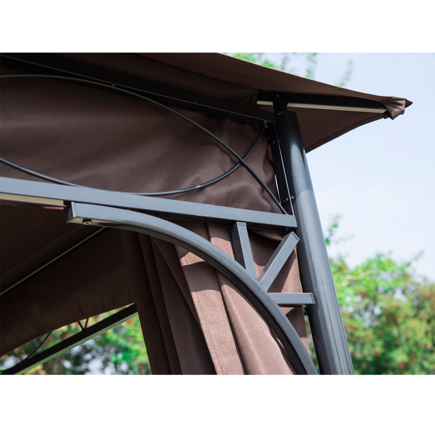Outsunny√Ç 3√Ç x√Ç 3(m) Garden Gazebo, Outdoor Gazebo Canopy Shelter with Curtains and Steel Frame for Lawn, Yard and Deck, Coffee