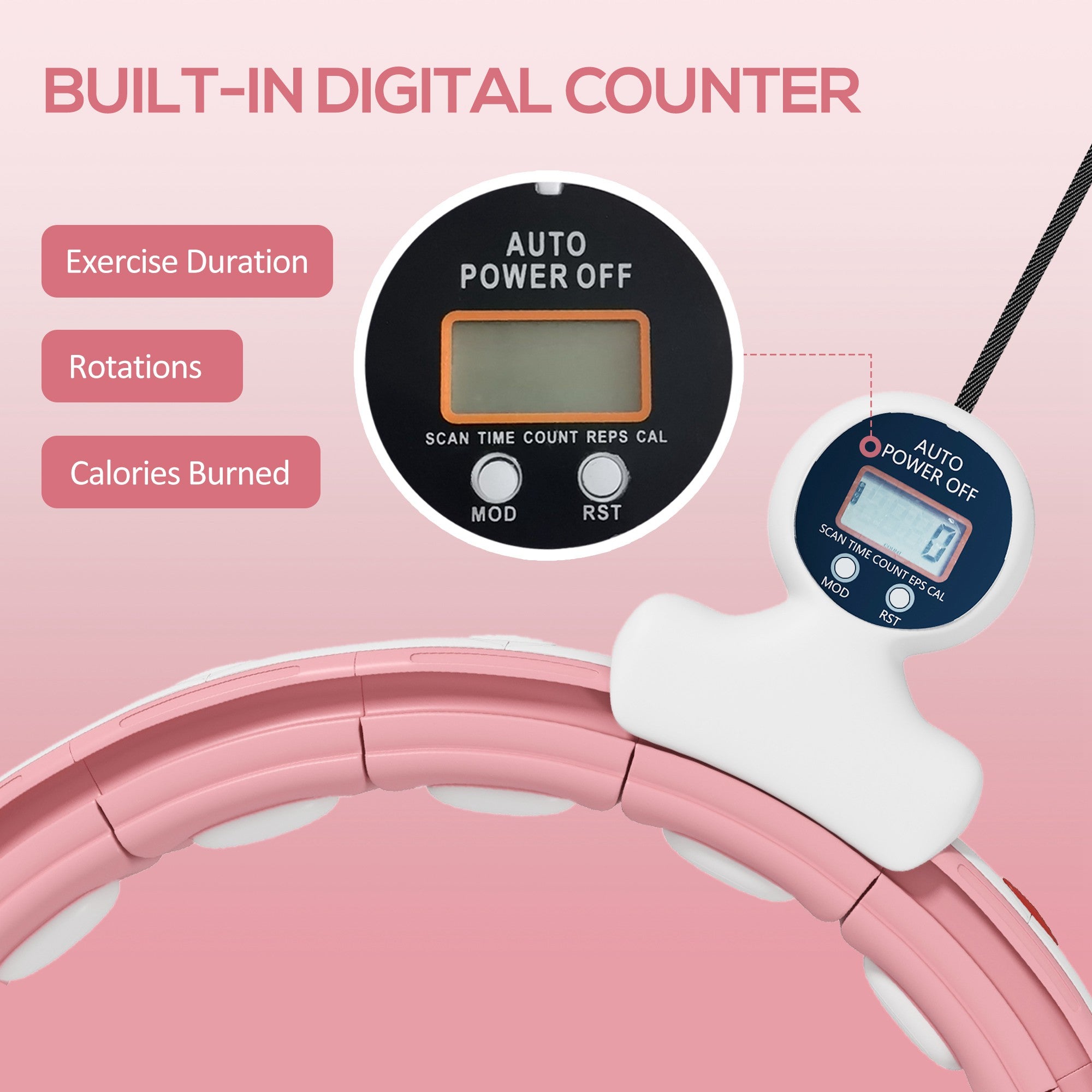 SPORTNOW Smart Weighted Hula Hoop, Massage Hula Ring w/ 16 Detachable Knots, 360√Ç¬∞ Auto-Rotating Ball, Digital Counter, Pink