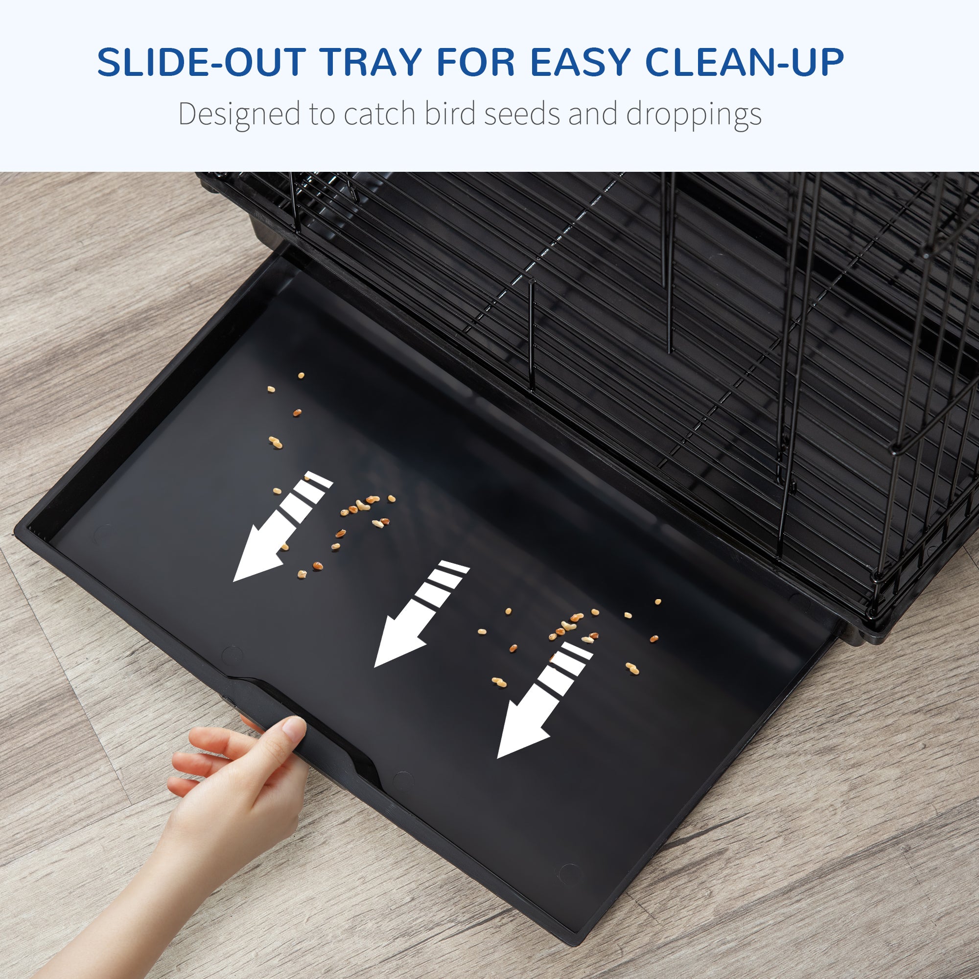 PawHut Steel Bird Cage with Openable Top, Stand, Tray, Handles, Feeding Bowls for Parakeet, Finch - Black