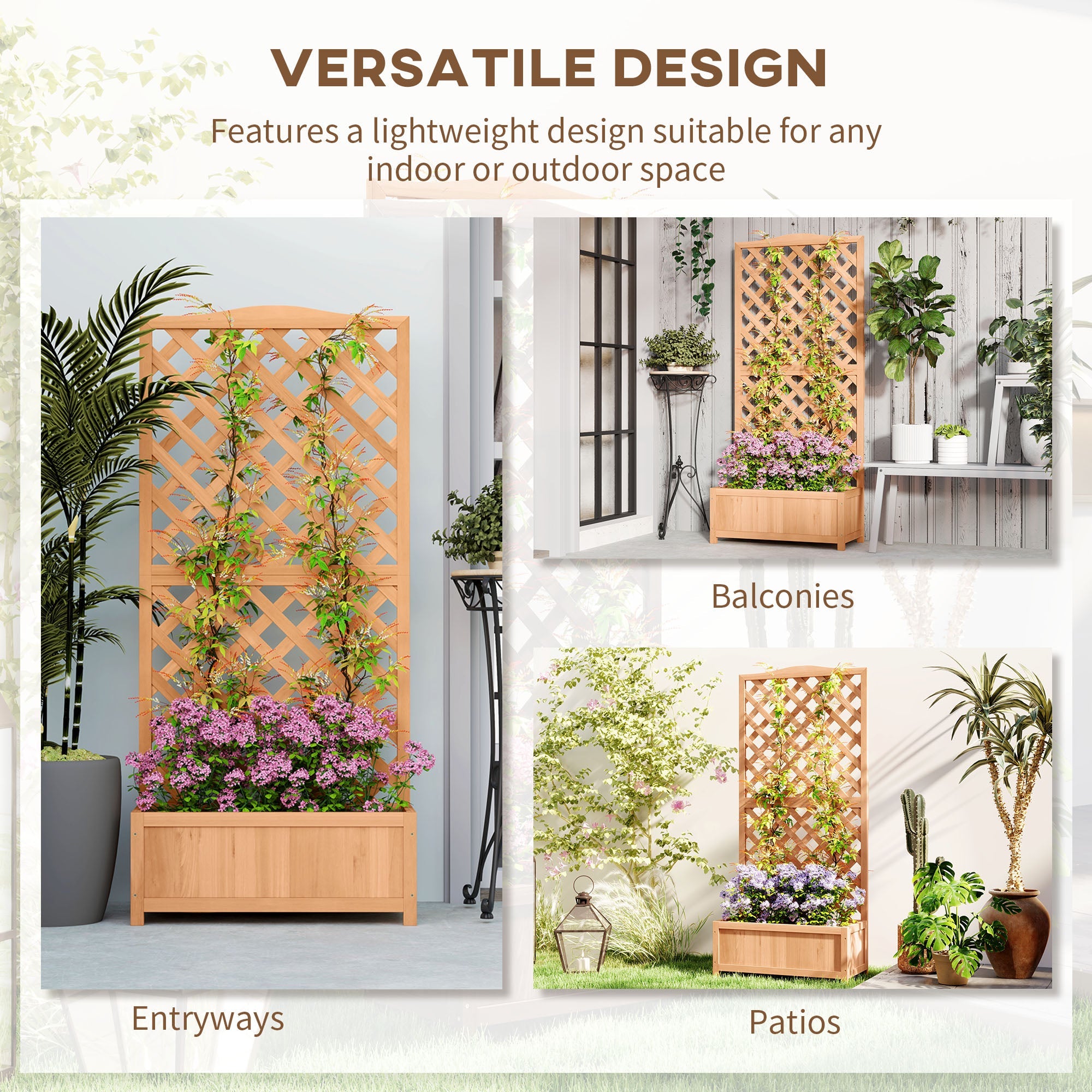Outsunny Wooden Planter with Trellis, Freestanding Raised Bed for Garden with Lattice, Outdoor Planter Box for Climbing Plants, Vines, Flowers, 76 x 36 x 170 cm, Brown