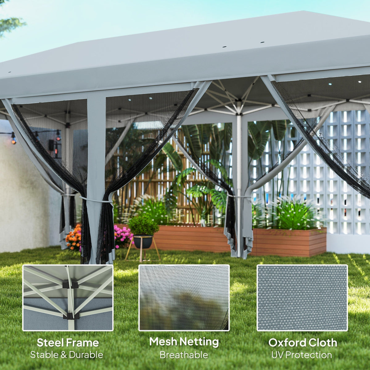 Outsunny 3 x 6m Pop Up Gazebo, Outdoor Canopy Shelter, Marquee Party Wedding Tent with 6 Mesh Walls and Carry Bag, Grey
