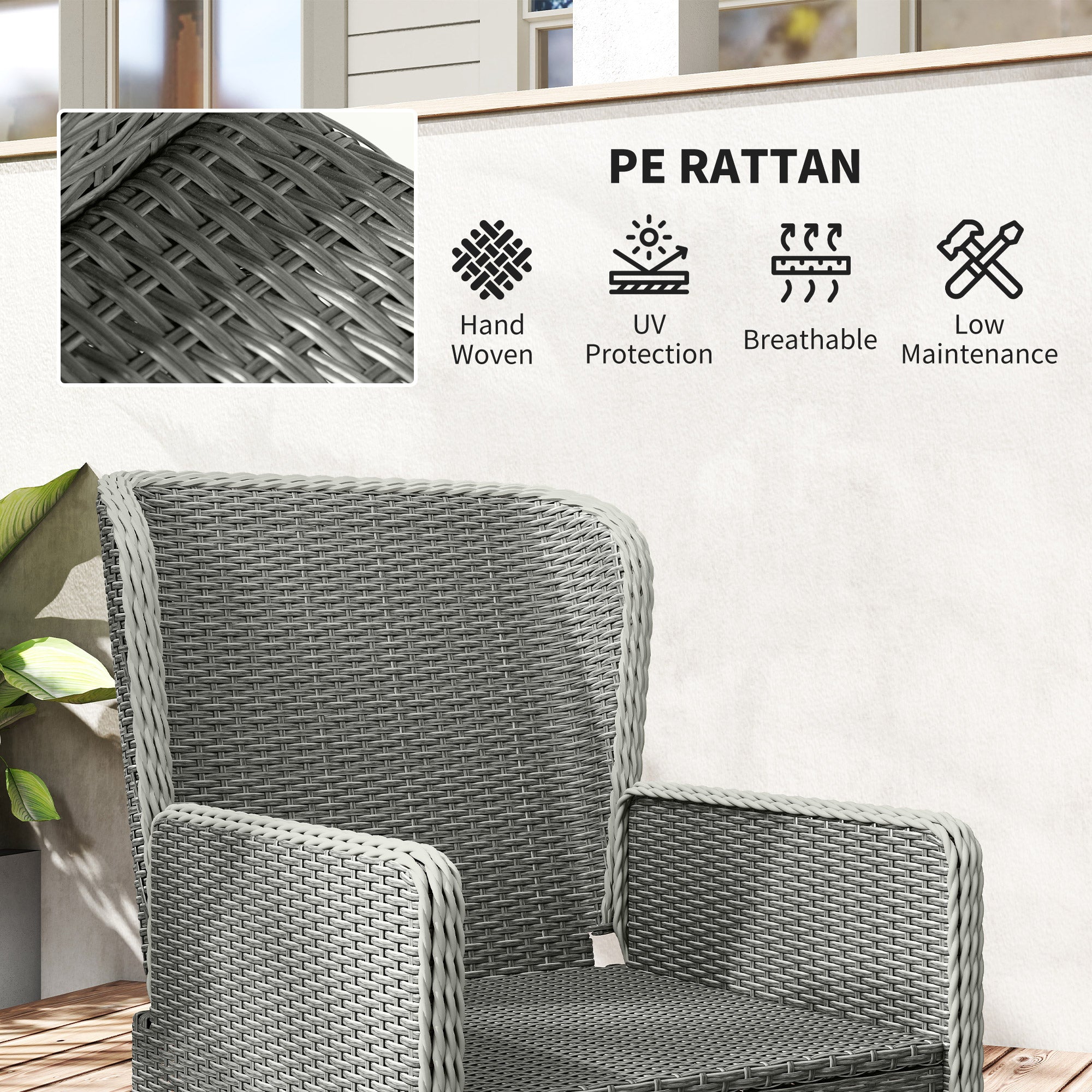 Outsunny Five-Piece Reclining Rattan Chair Set - Charcoal Grey