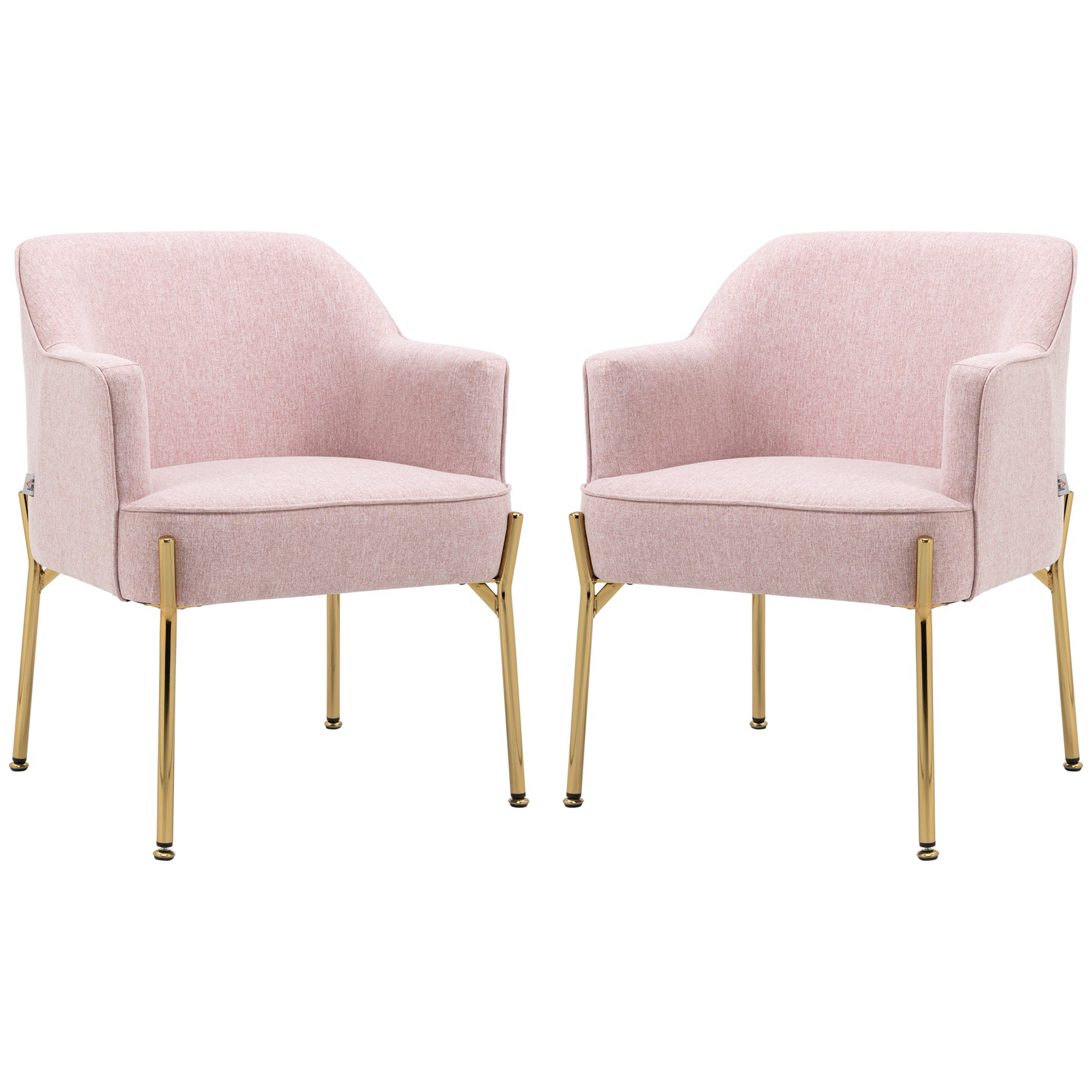 HOMCOM Accent Chair, Living Room Armchair, Vanity Chair with Gold Plating Metal Legs and Soft Padded Seat for Bedroom and Cafe, Set of 2, Pink