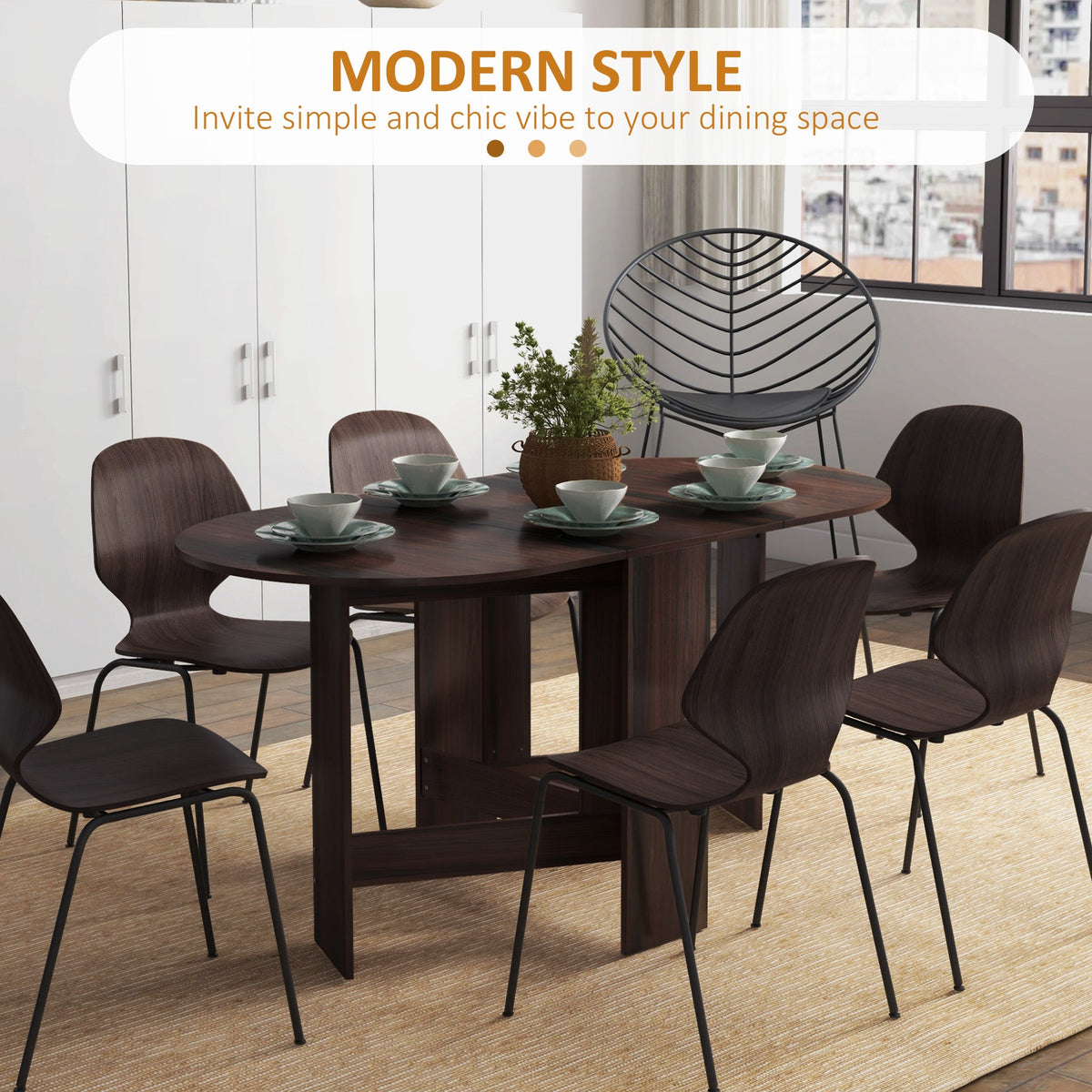 HOMCOM Folding Dining Table, Drop Leaf Table for Small Spaces, Oval Tabletop for Dining Room, Chocolate Wood Effect - product