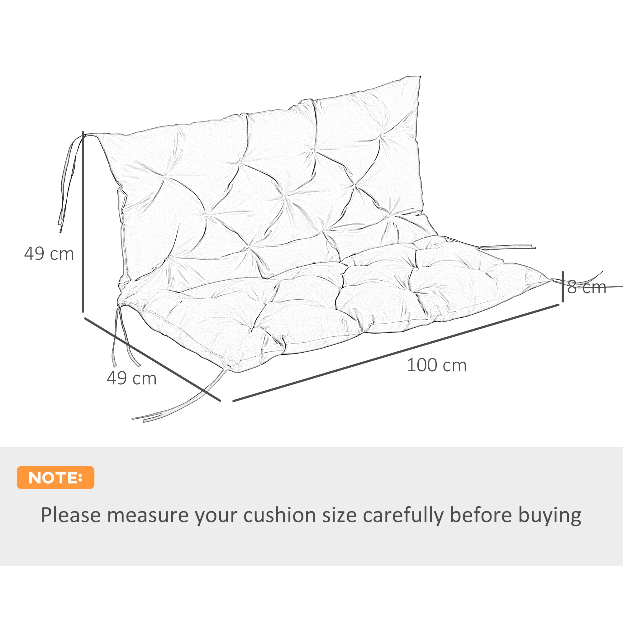 Outsunny 2 Seater Bench Pad, Garden Chair Cushion with Back and Ties for Indoor and Outdoor Use, 98 x 100 cm, Black