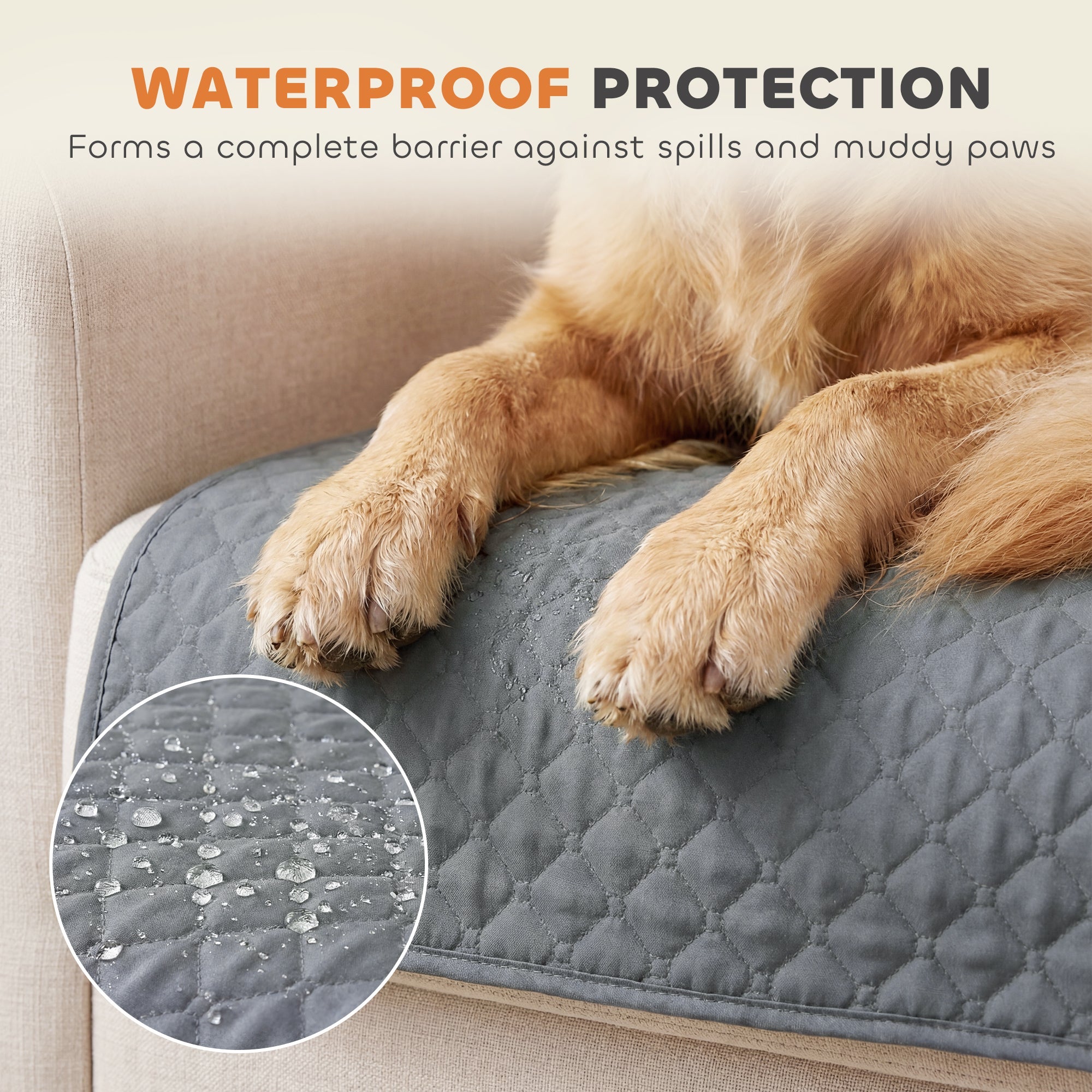PawHut Waterproof Sofa Cover, Soft Couch Cover for Dogs Cats Pets, Non Slip Sofa Slipcoevr with Elastic Straps