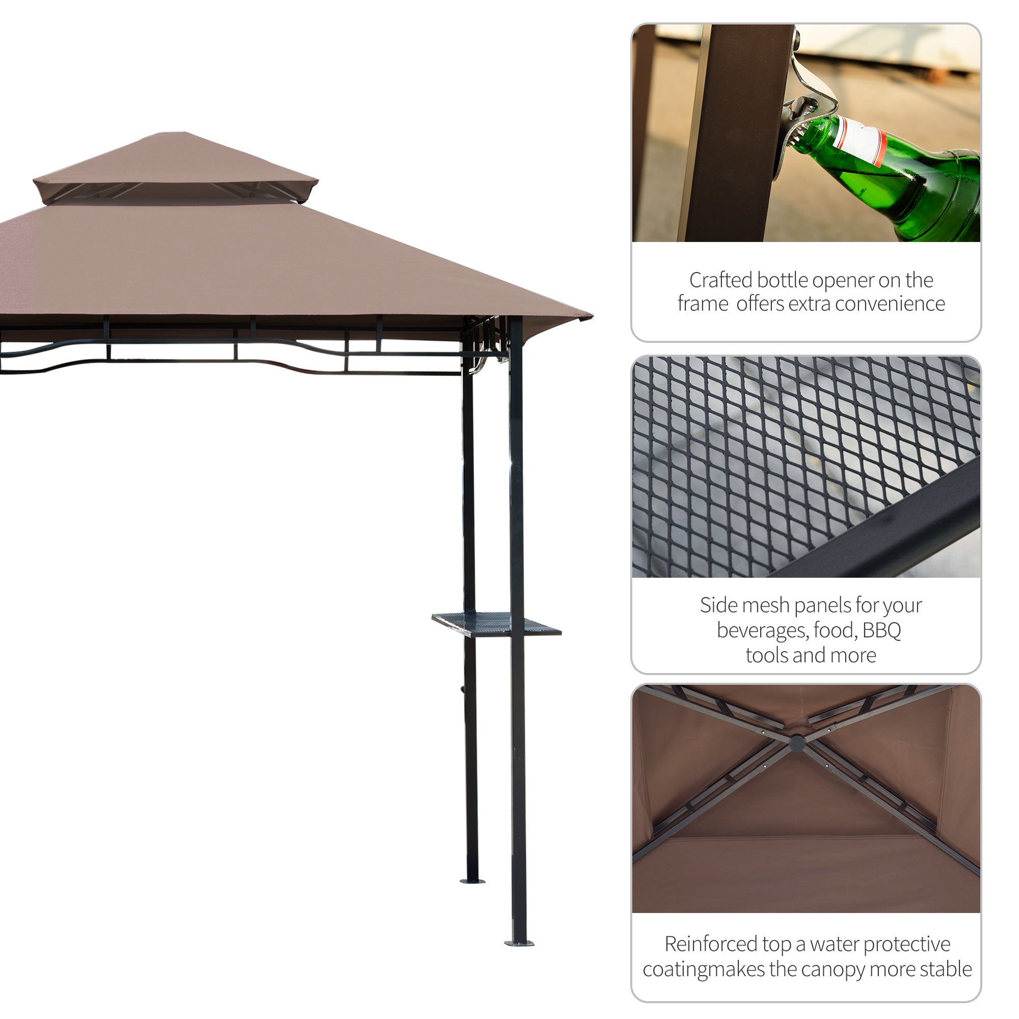 Outsunny 2.5x1.5m (8'x5') Grill Gazebo Canopy, Double Tiered Outdoor BBQ Gazebo Shelter with 2 Side Shelves for Garden, Patio, Barbecue, Picnic, Coffee