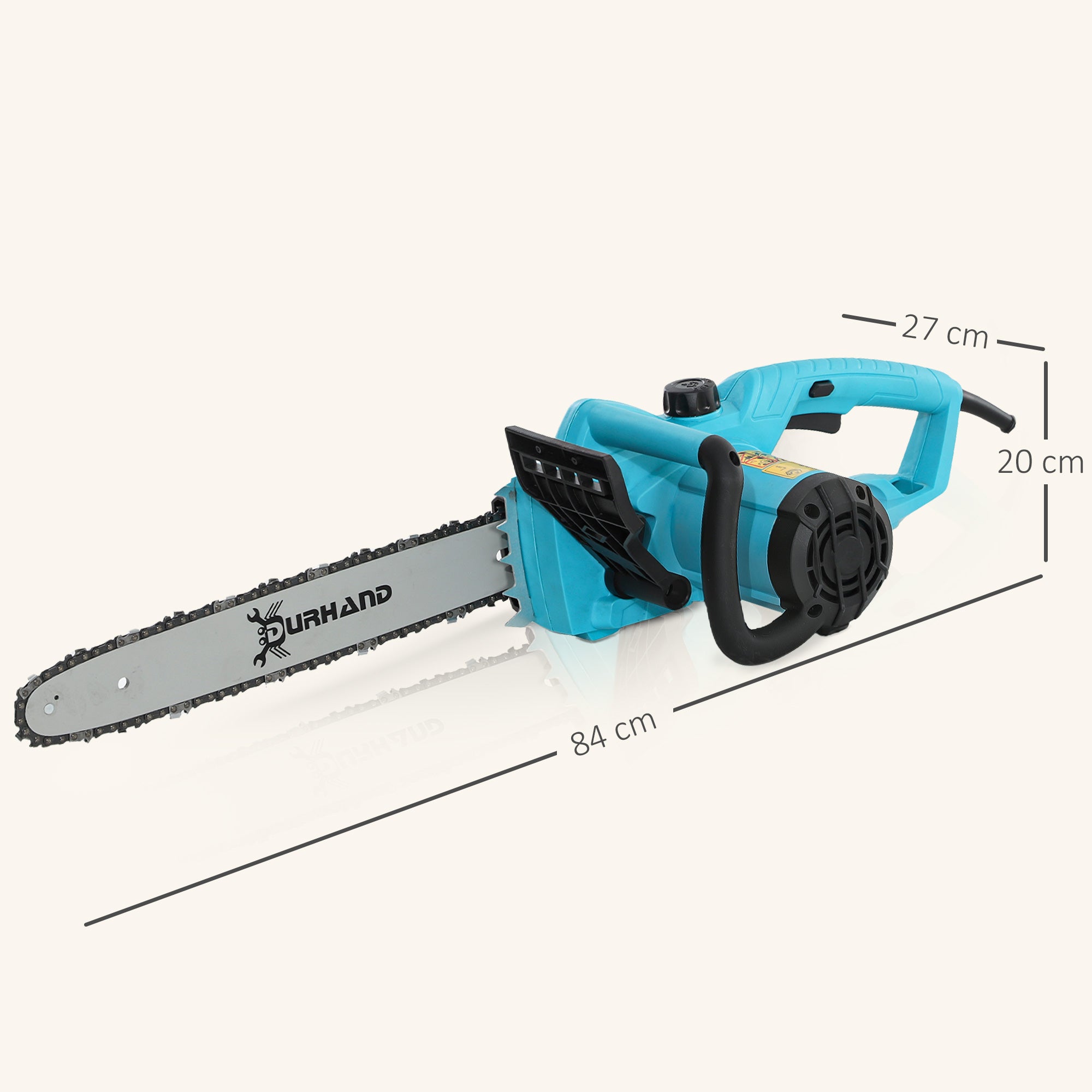 DURHAND Aluminium Chainsaw with Double Brake Protection and Bar Cover, 2000 W, 40 cm, for Wood, Trees and Branches, Blue