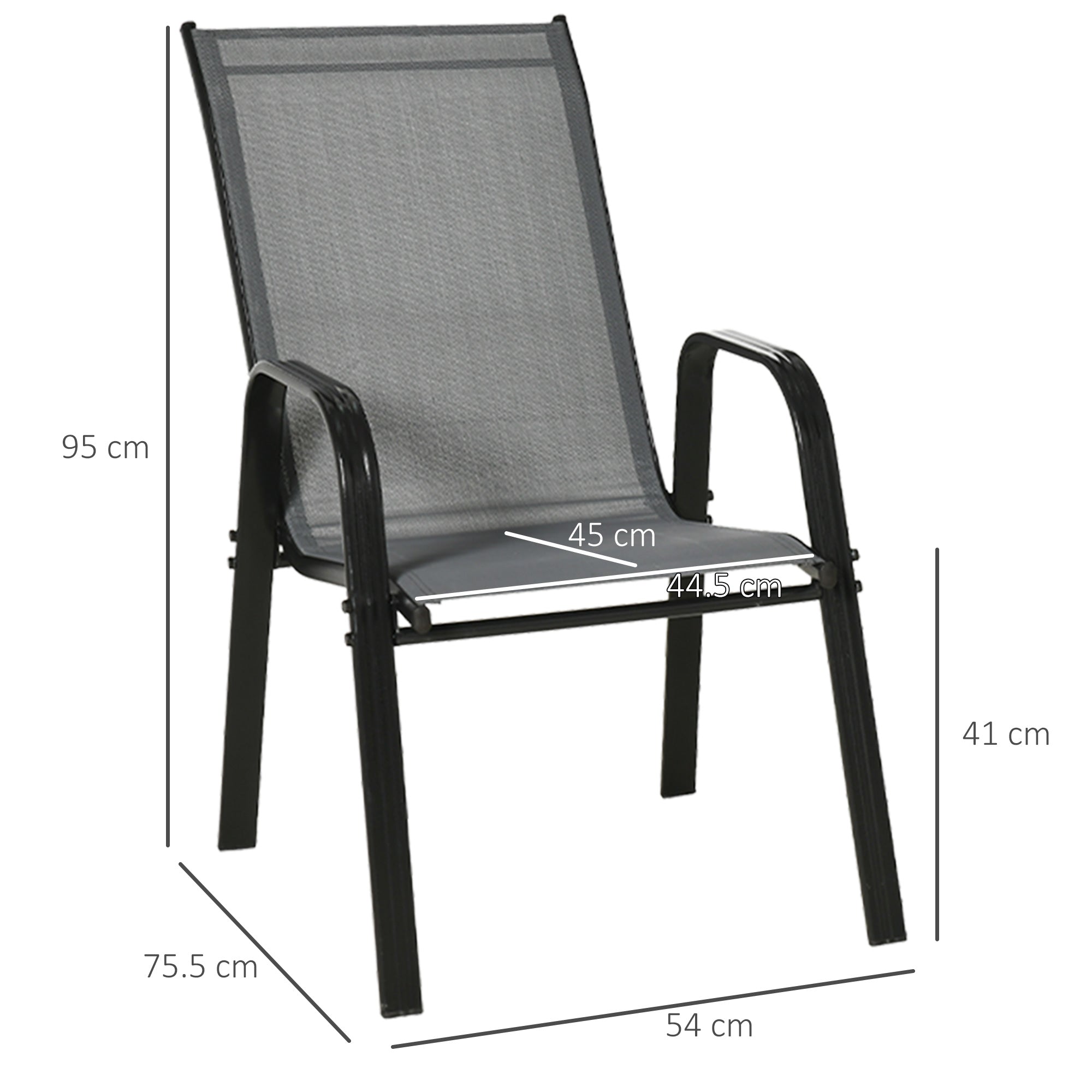 Outsunny Set of Four Stackable Mesh Seat Chairs - Dark Grey
