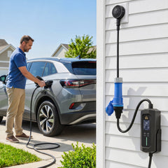HOMCOM EV Charger 7kW Type 2 to CEE 32A Plug with UK Adapter, 10 m, 6-32A, Electric Car Charger w/ 1-12 h Time Delay