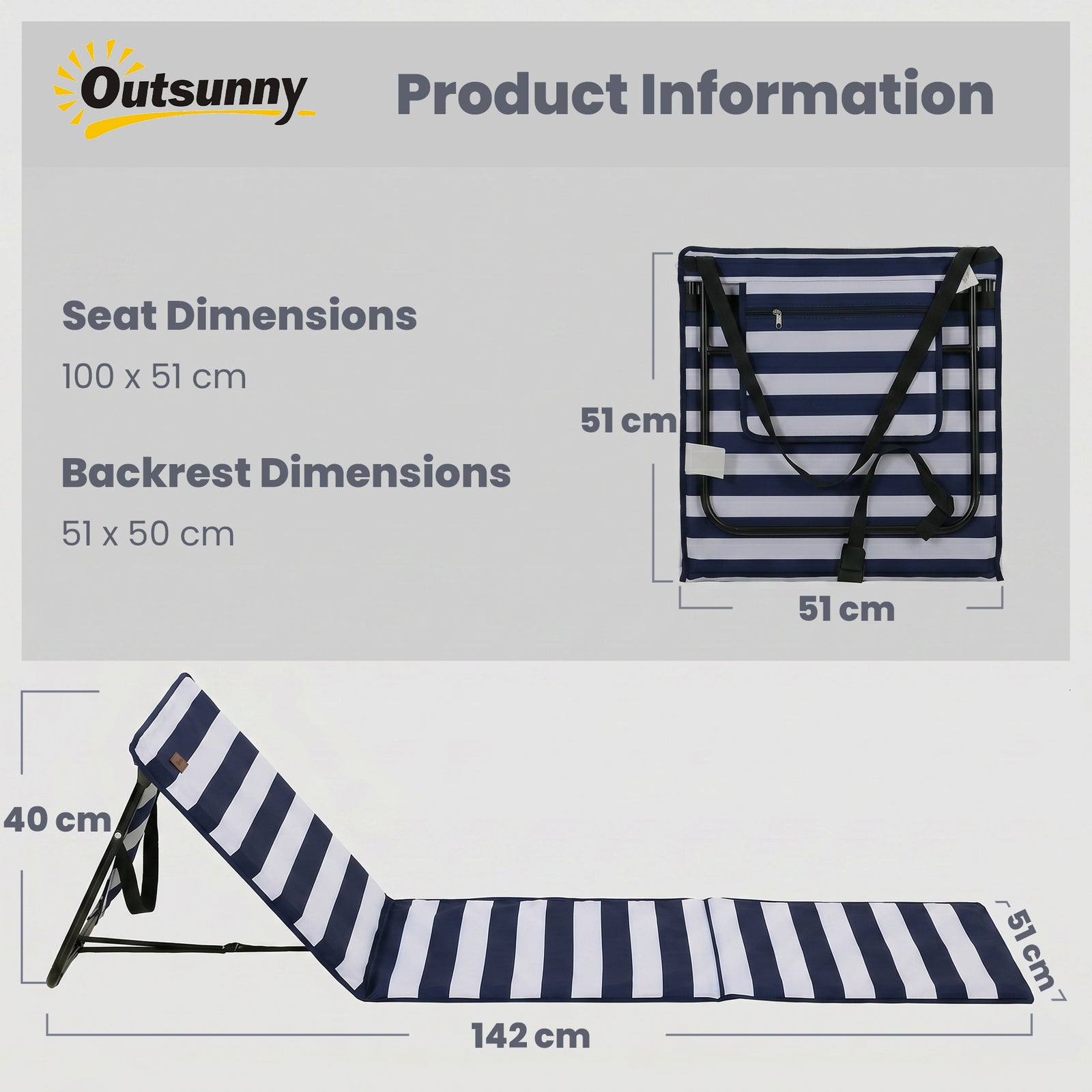 Outsunny Set of 2 Foldable Garden Beach Chair Mat, Outdoor Sun Lounger Seats with Adjustable Back, Magazine Pocket, Carry Strap