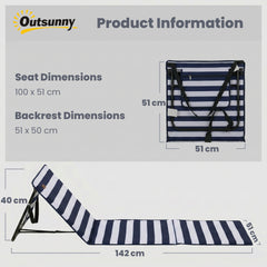 Outsunny Set of 2 Foldable Garden Beach Chair Mat, Outdoor Sun Lounger Seats with Adjustable Back, Magazine Pocket, Carry Strap