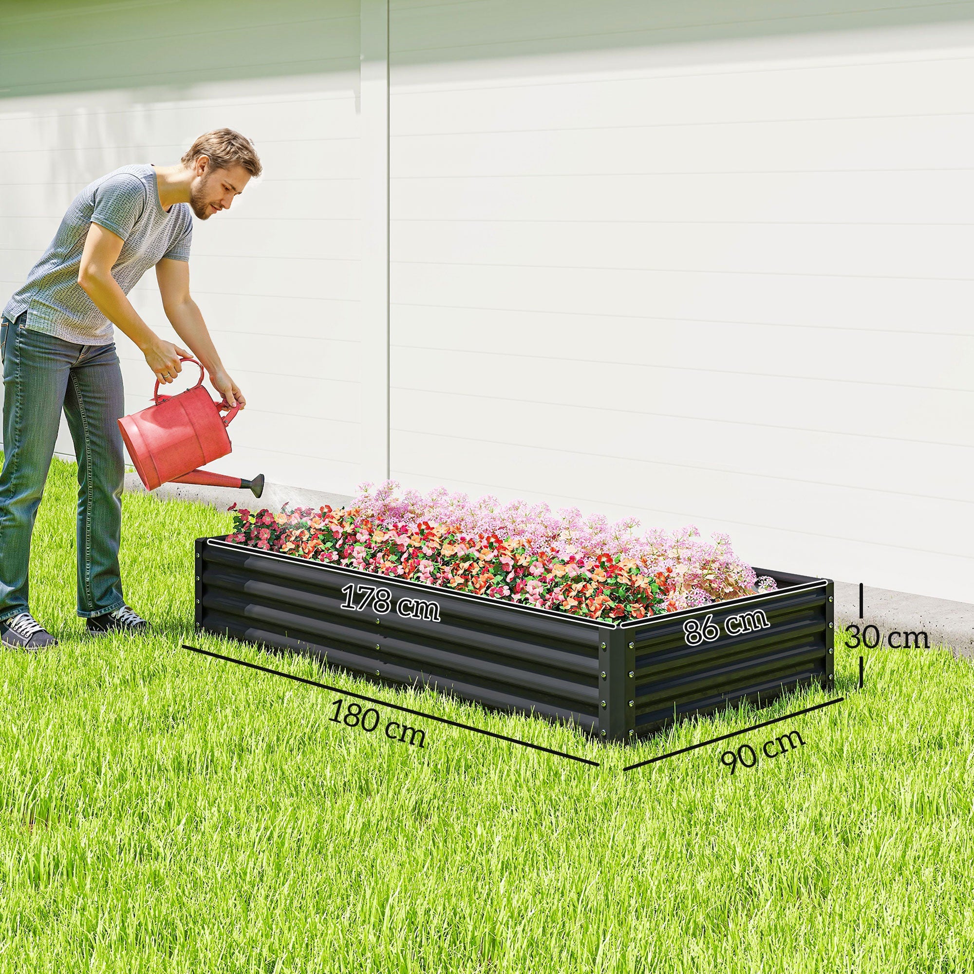 Outsunny 180 x 90cm Galvanised Steel Open Planter - 84H-211V00CG
