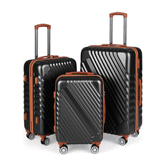 Large/Medium/Small Carry on Suitcase Sets in black with orange trim and extendable handles