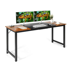 Large Modern Computer Desk with two computer monitors and a laptop on a white background