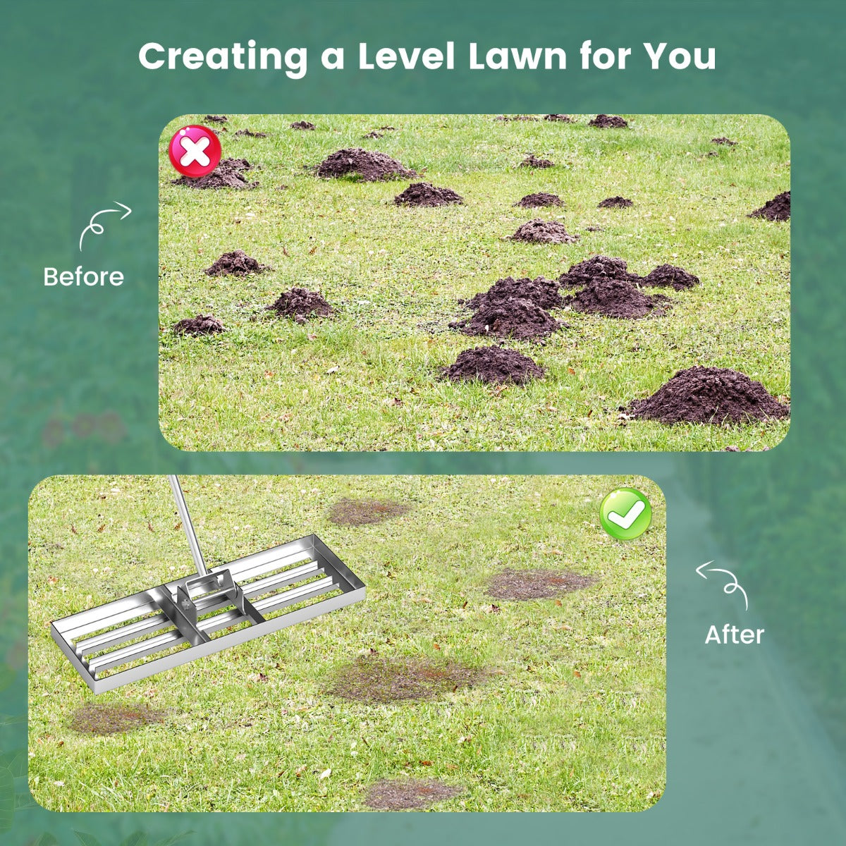 75/91/106 x 25cm Lawn Leveling Rak with Ergonomic Handle-75 x 25 cm-Silver