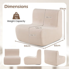 Lazy Floor Sofa Chair with Soft Velvet and Ergonomic Support-Beige