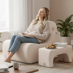 Lazy Sofa with Detachable Headrest and Washable Ice Velvet Cover-Beige