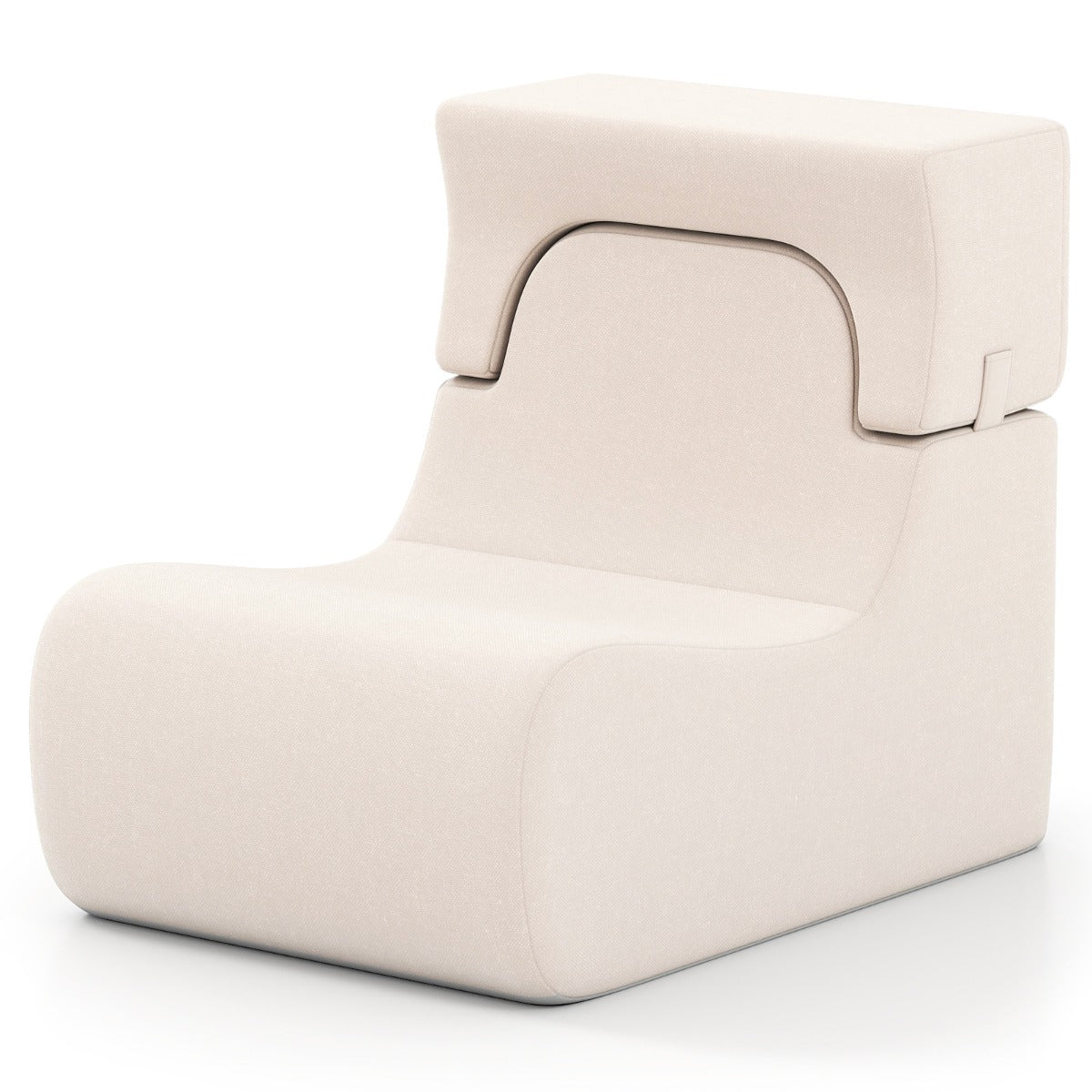 Lazy Sofa with Detachable Headrest and Washable Ice Velvet Cover-Beige