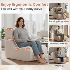 Lazy Sofa with Detachable Headrest and Washable Ice Velvet Cover-Beige